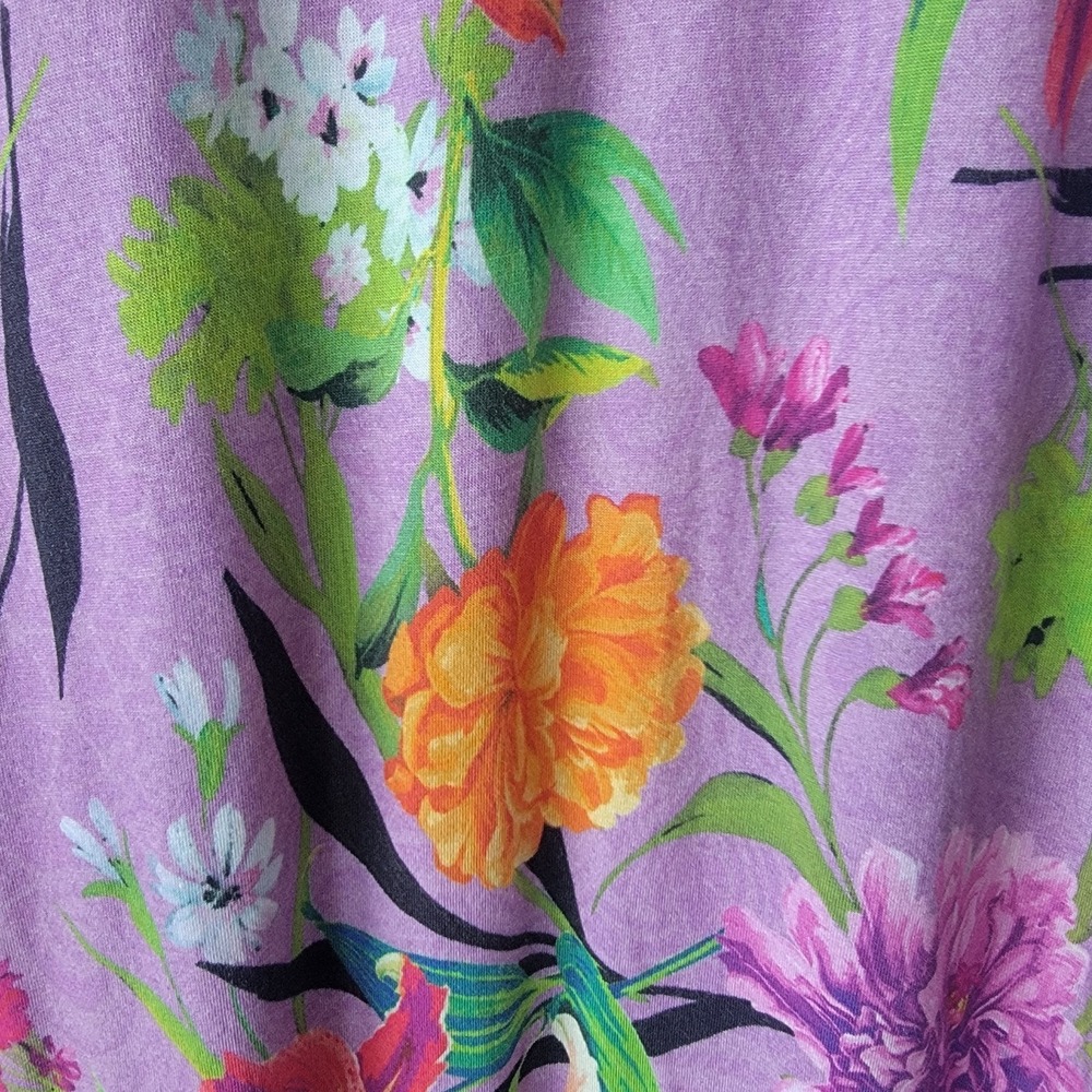 Johnny Was women's Floral Cap Sleeve top purple botanical print crew neck - Picture 5 of 8